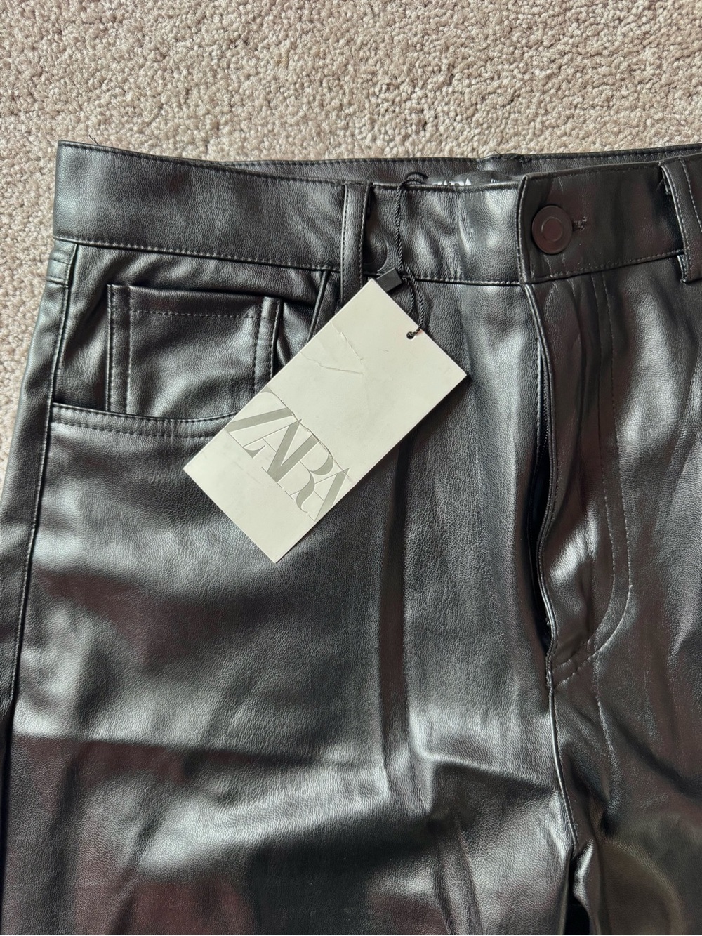 Zara Black Faux Leather Straight Pants - Picture 3 of 3